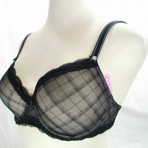 36B Jezebel 10027 Marni Diamond Mesh Unlined Bra Black NWT - Picture 3 of 9